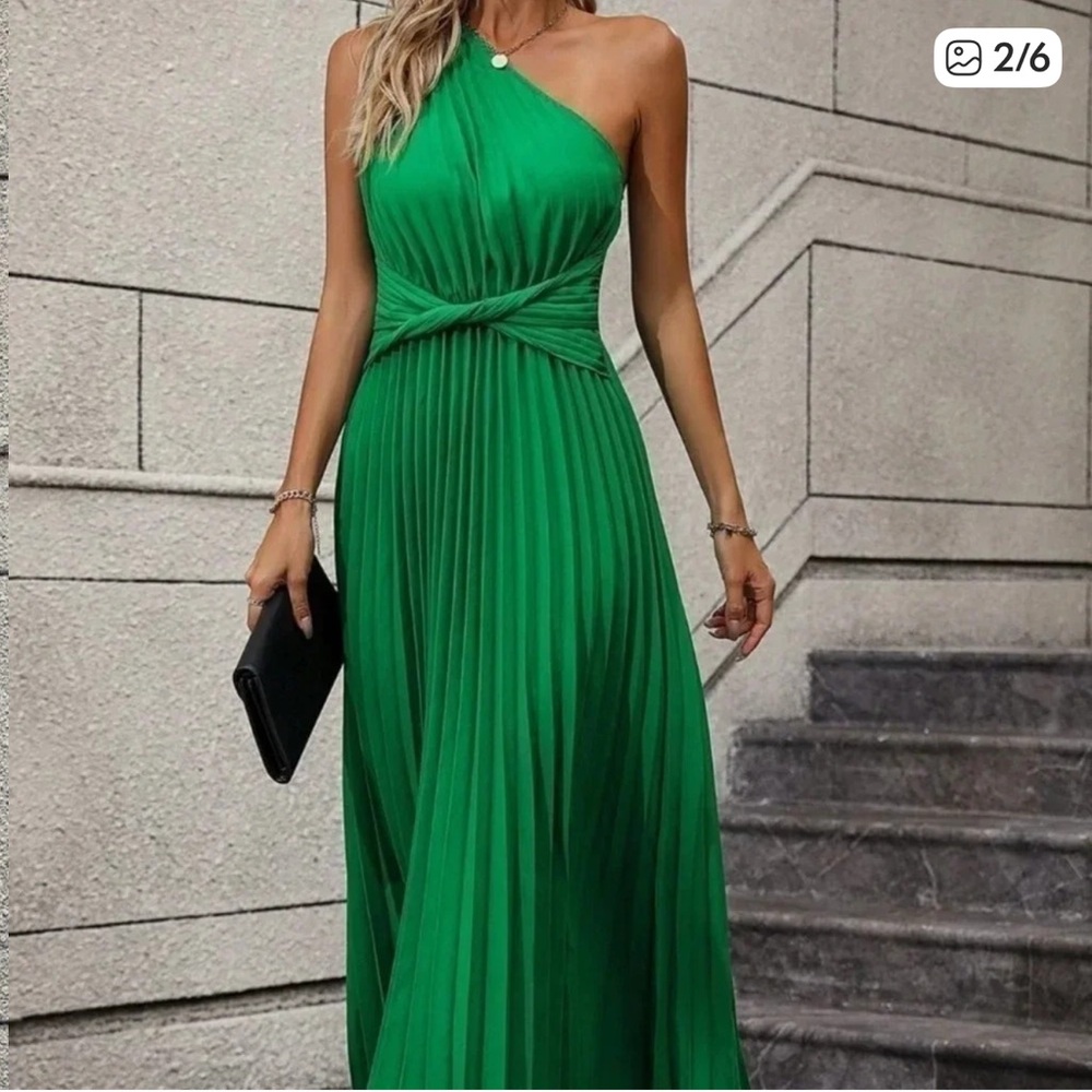 green Pleated Maxi Dress - occasions - Picture 4 of 6